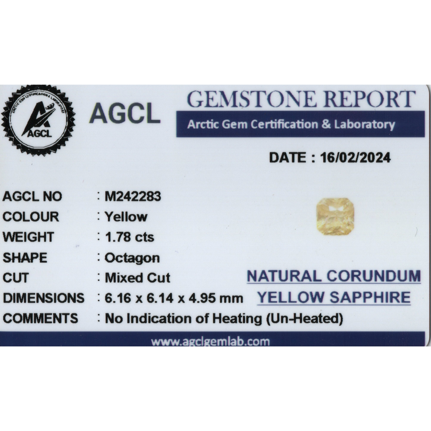 Yellow Sapphire - (Un-Heated) Vivid Yellow 1.78Ct