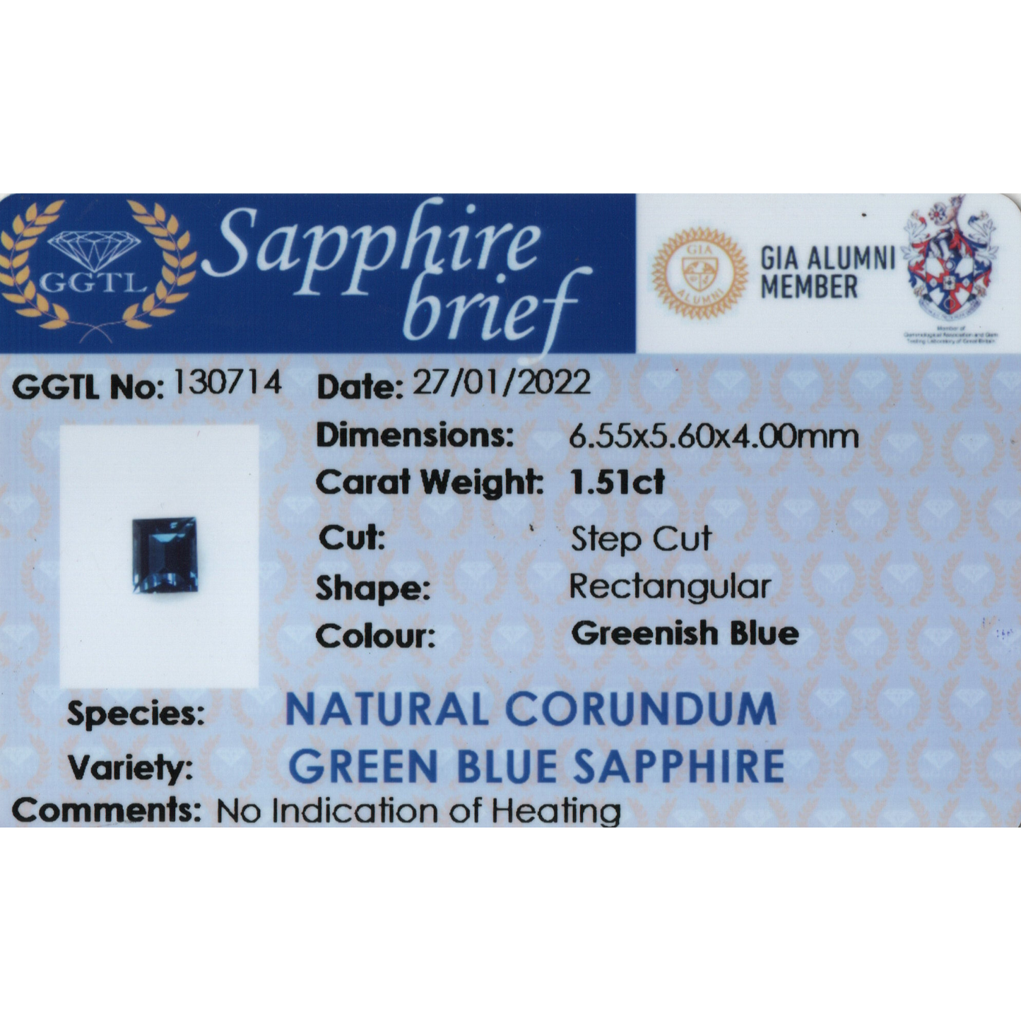 Teal Sapphire - (Un-Heated) Green Blue 1.51Ct