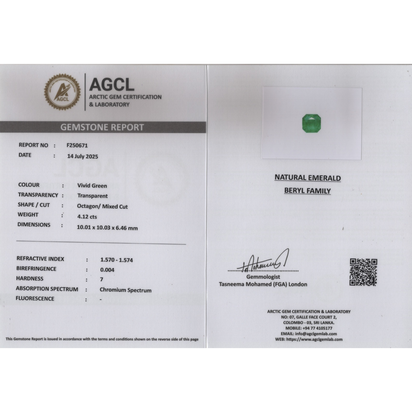Emerald - Vivid Green 4.12Ct