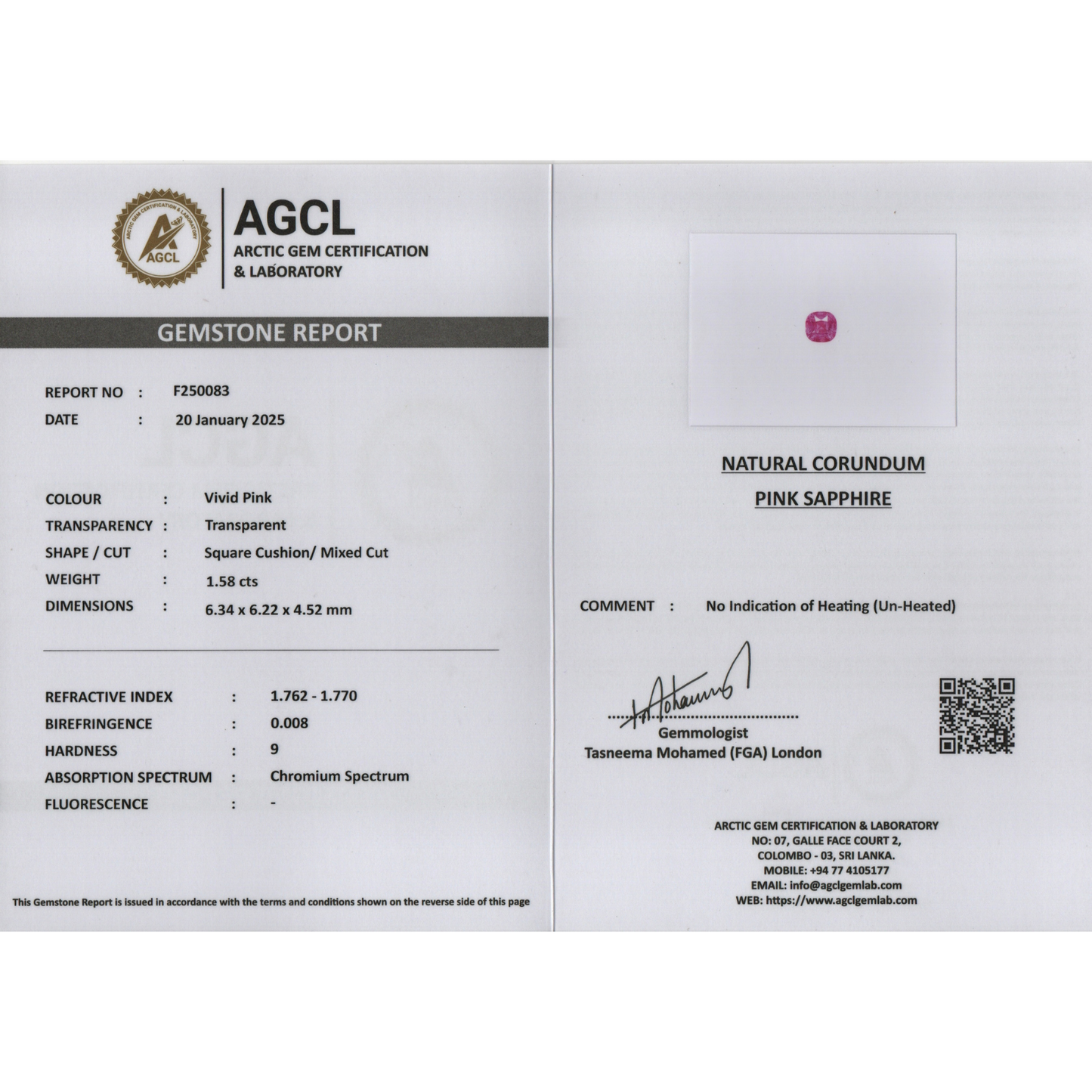 Pink Sapphire - Pink(Vivid) Unheated 1.58Ct