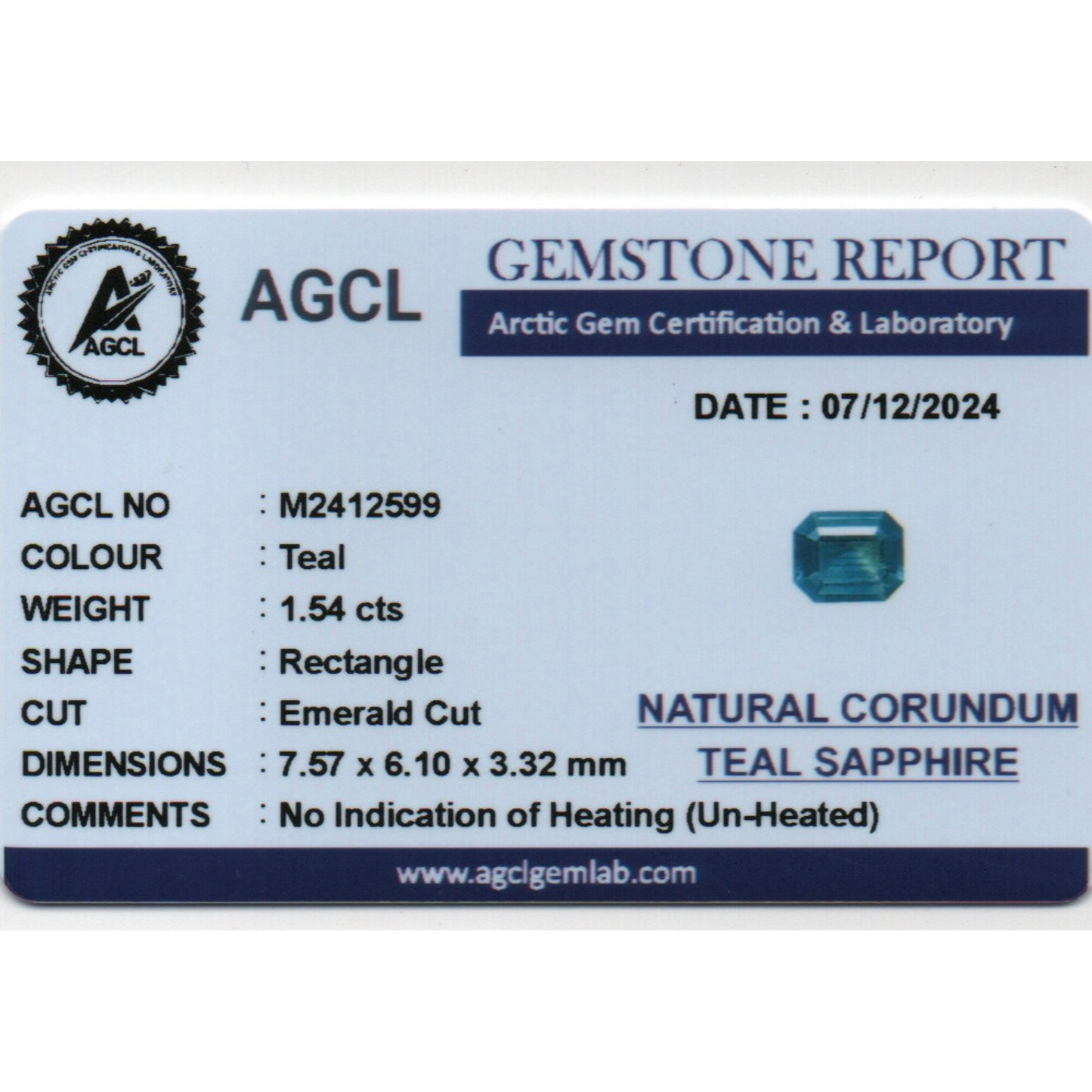Teal Sapphire - (Un-Heated) Teal 1.54Ct