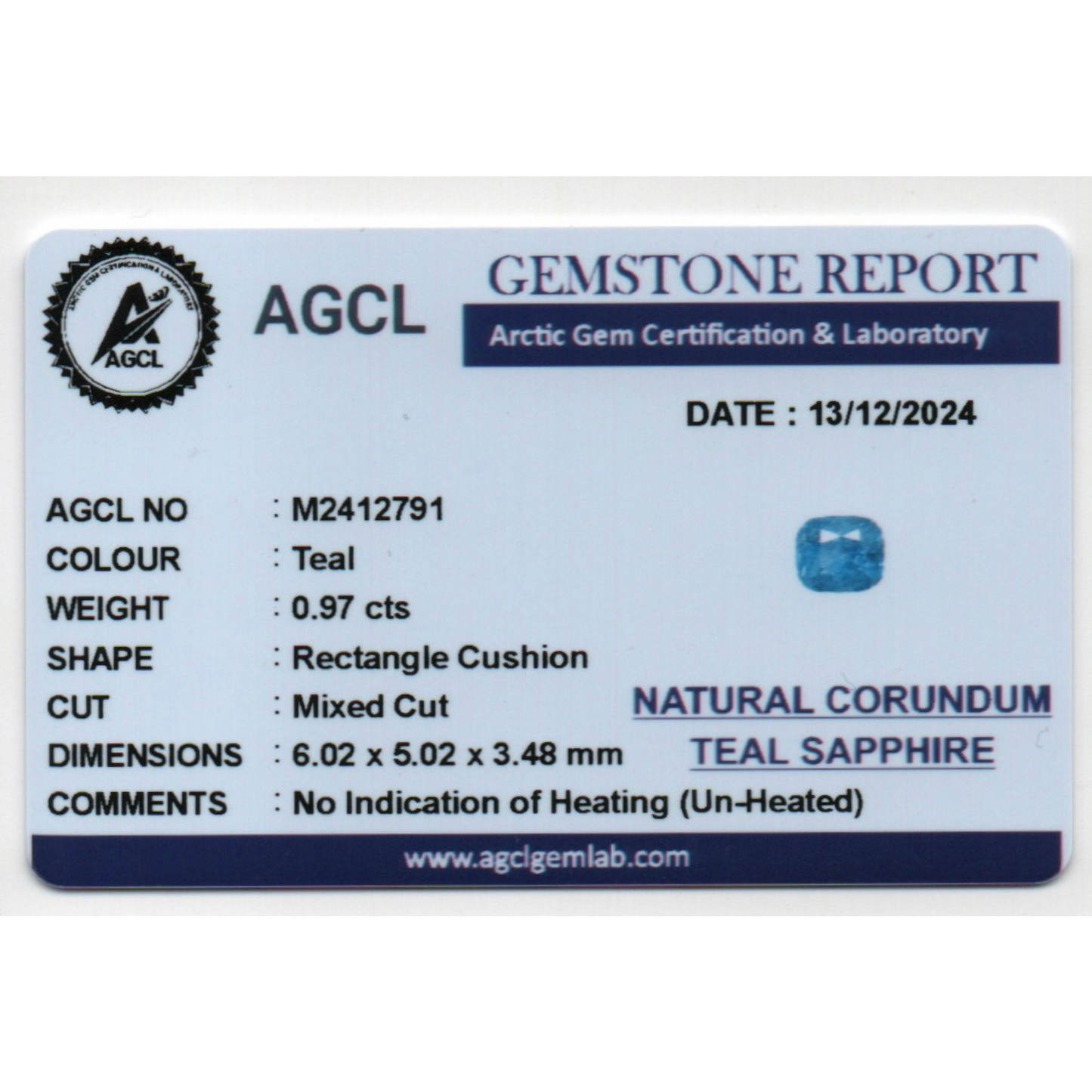 Teal Sapphire - (Un-Heated) Teal 0.97Ct