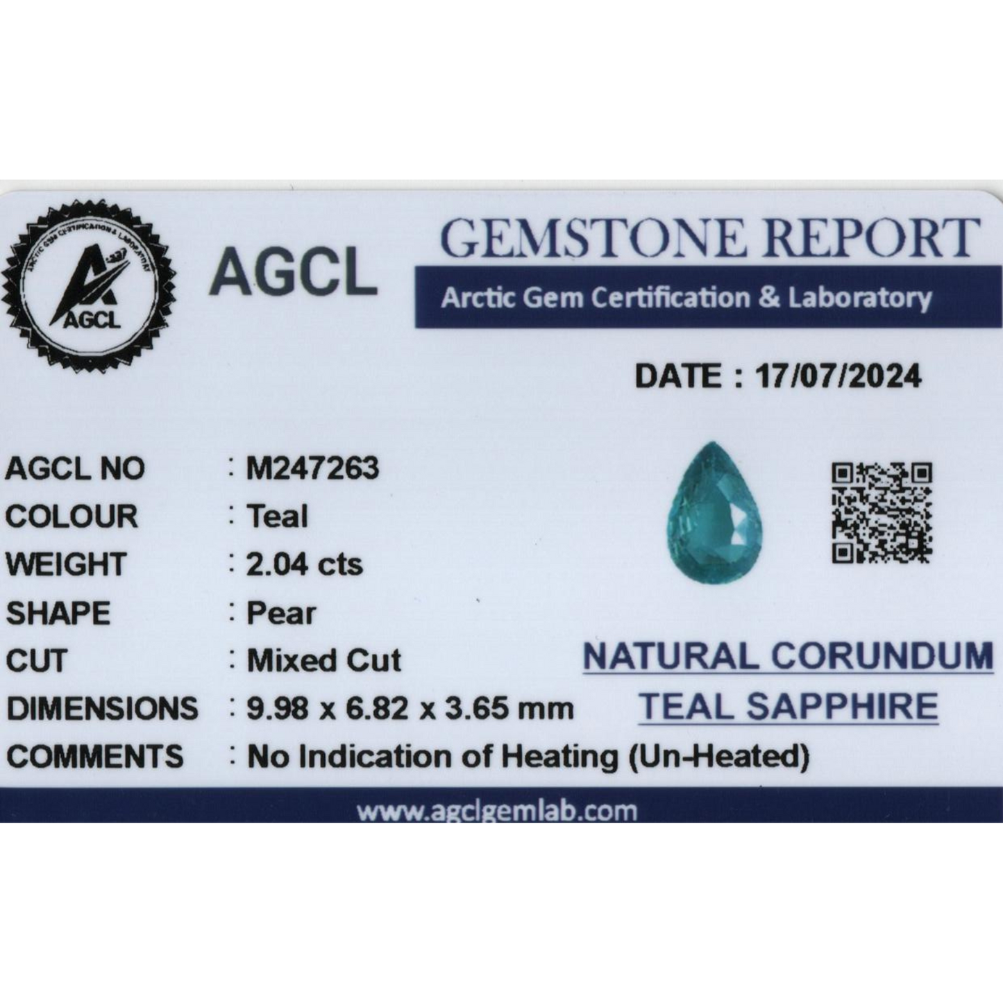 Teal Sapphire - (Un-Heated) Teal 2.04Ct