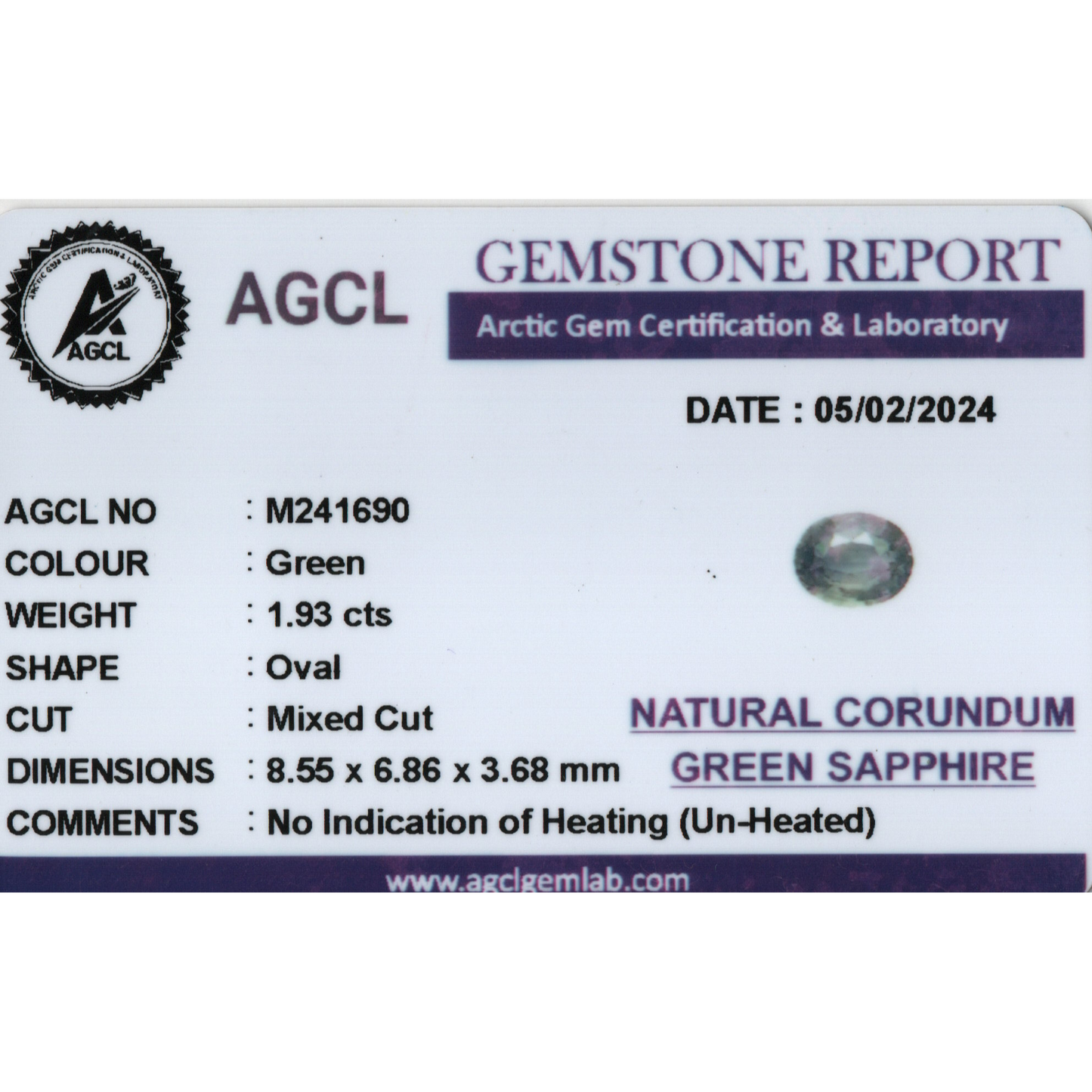 Green Sapphire - (Un-Heated) Green 1.93Ct