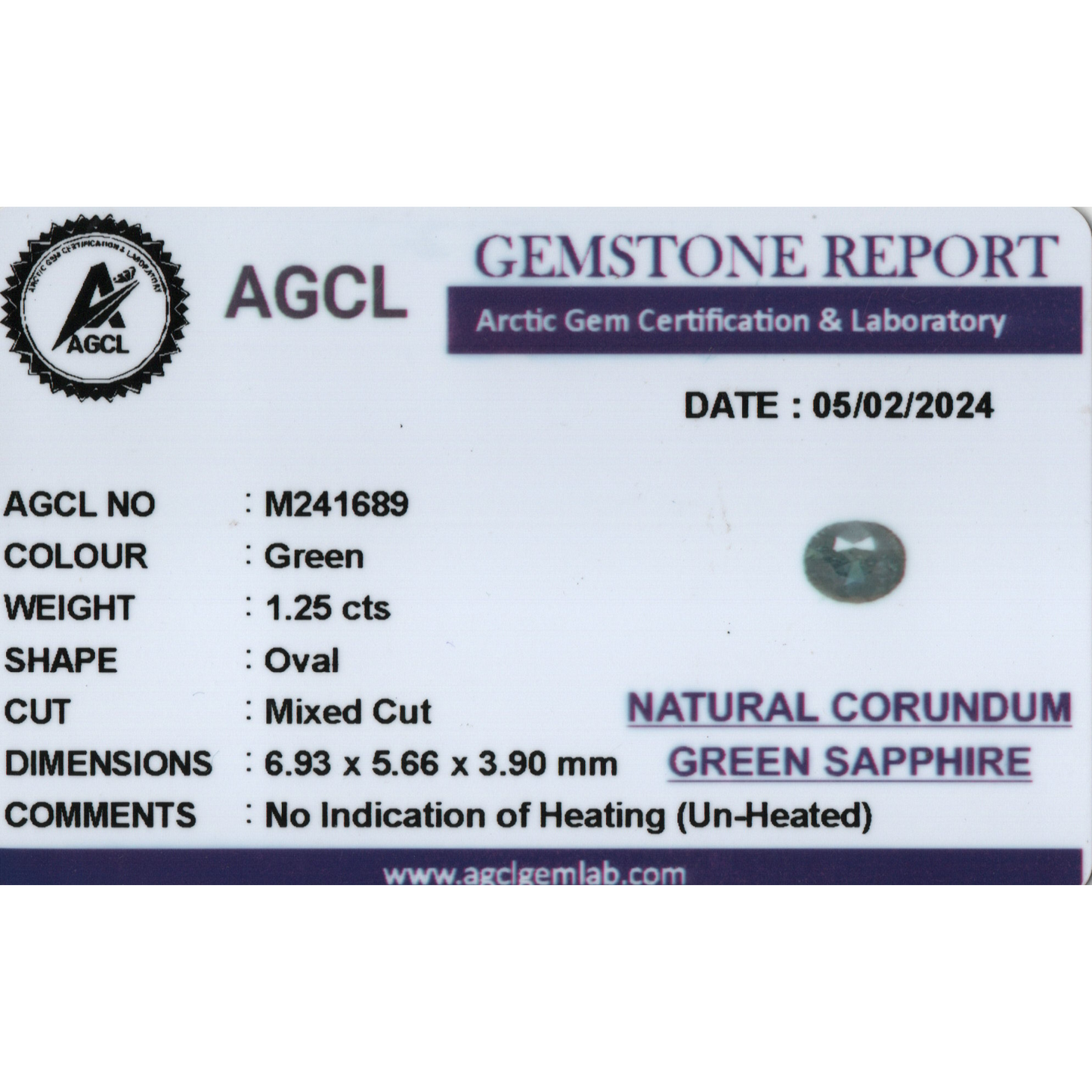 Green Sapphire - (Un-Heated) Green 1.25Ct
