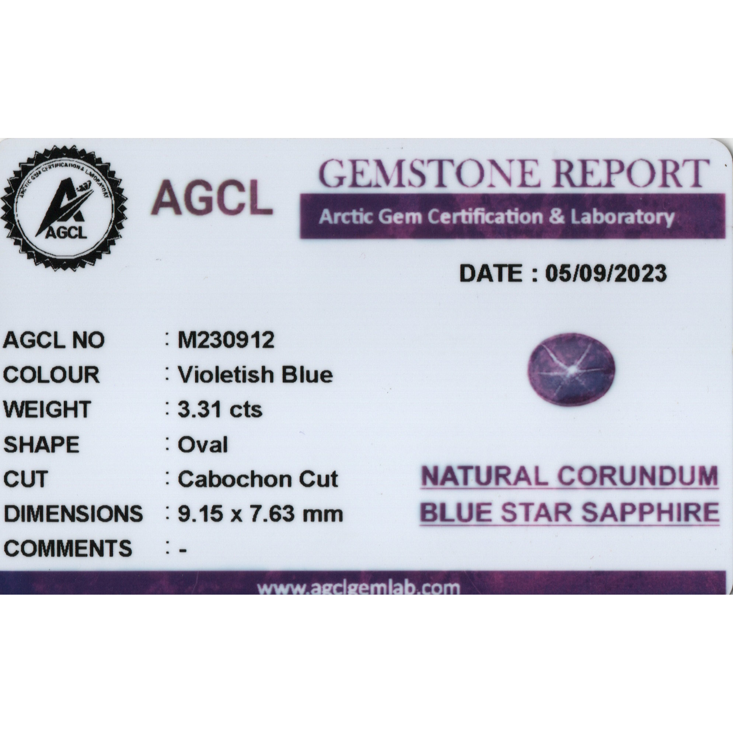 Blue Star Sapphire - Violetish Blue 3.31Ct
