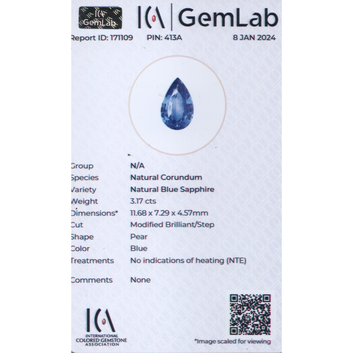 Blue Sapphire - Blue (Un-Heated) 3.17Ct