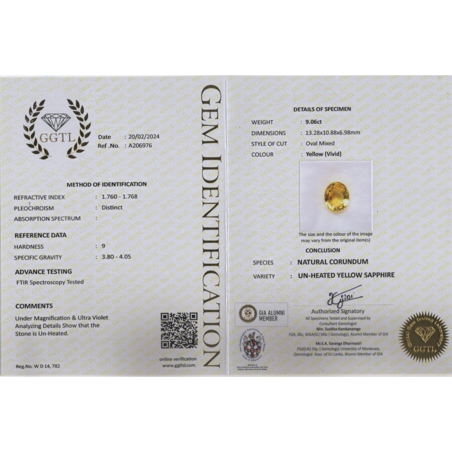 Yellow Sapphire - Vivid Yellow 9.06Ct