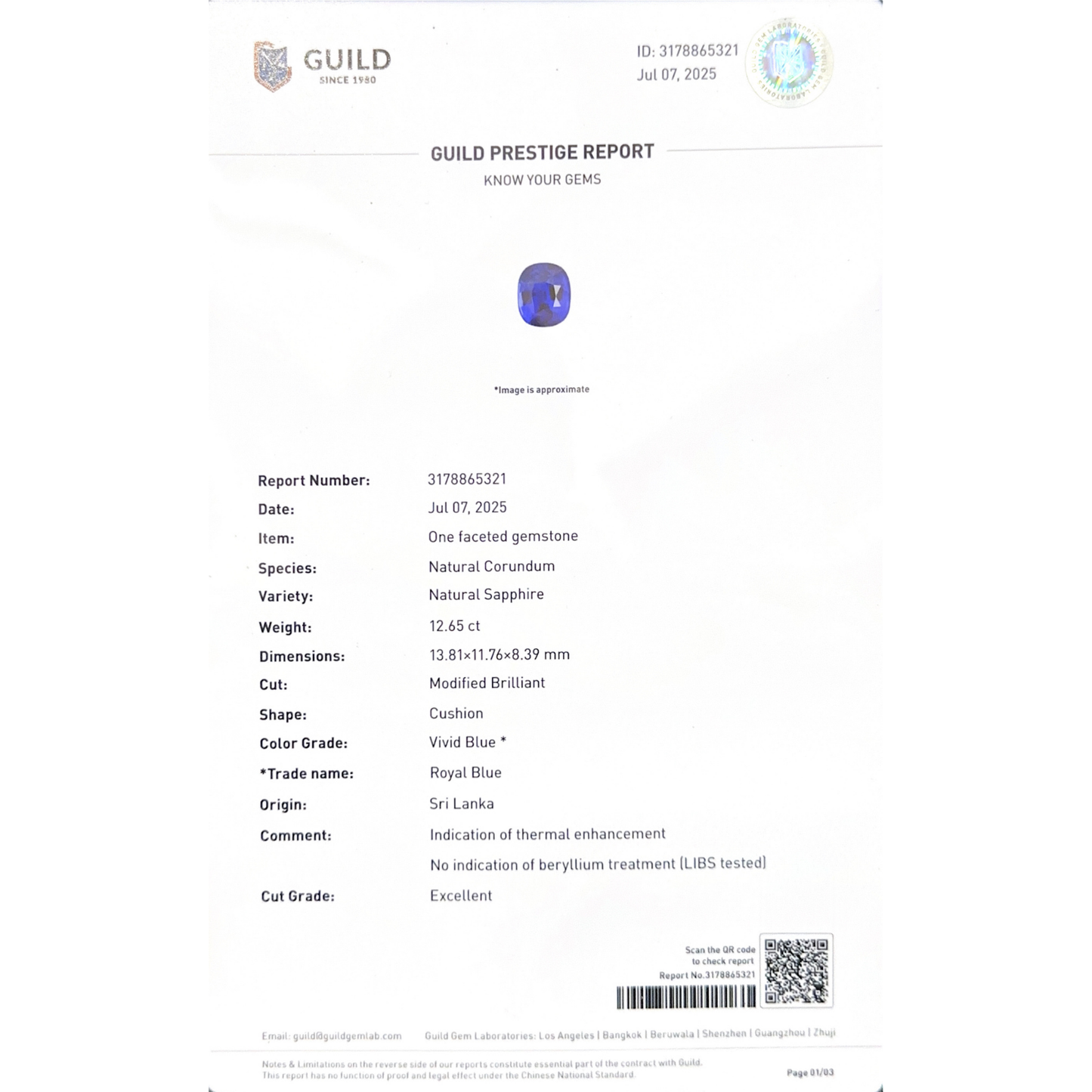 Blue Sapphire - Vivid (Royal) Blue 12.65Ct