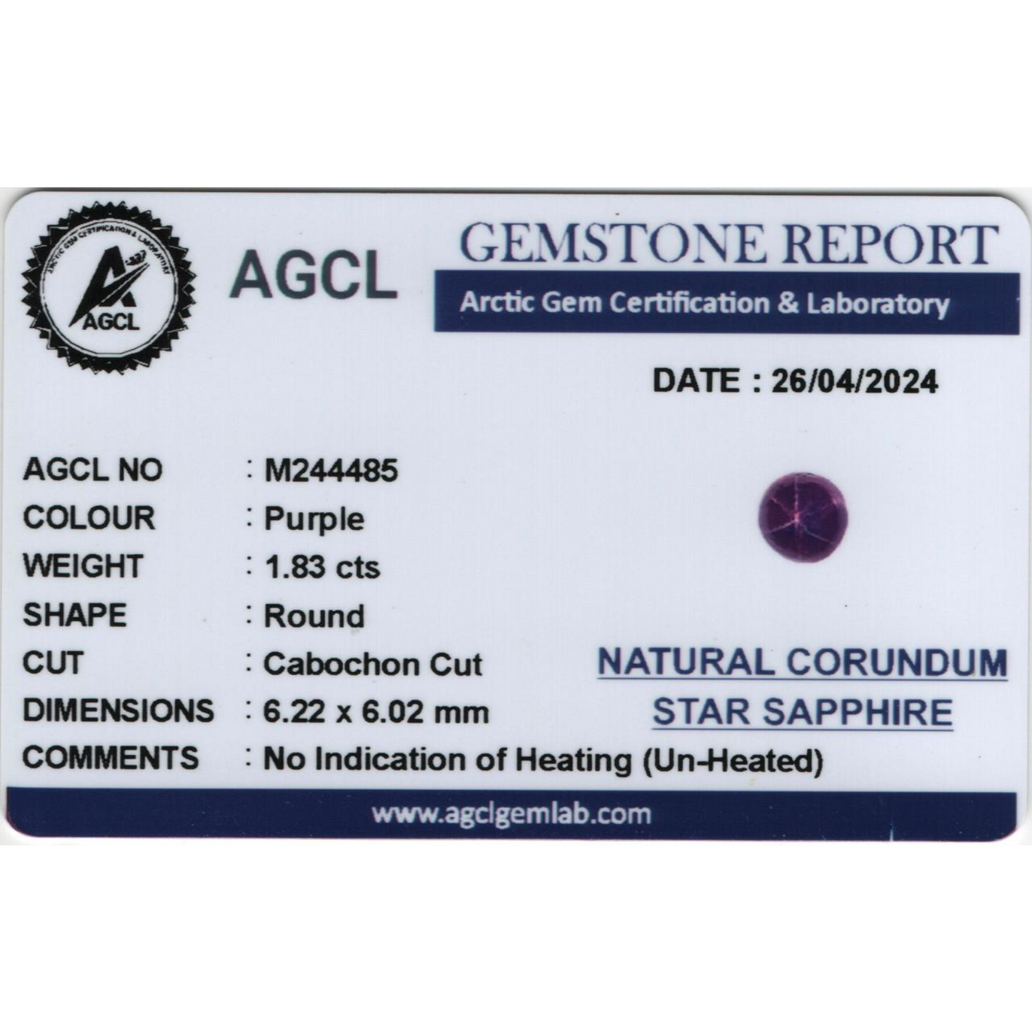 Violet Star Sapphire - Violet 1.81Ct