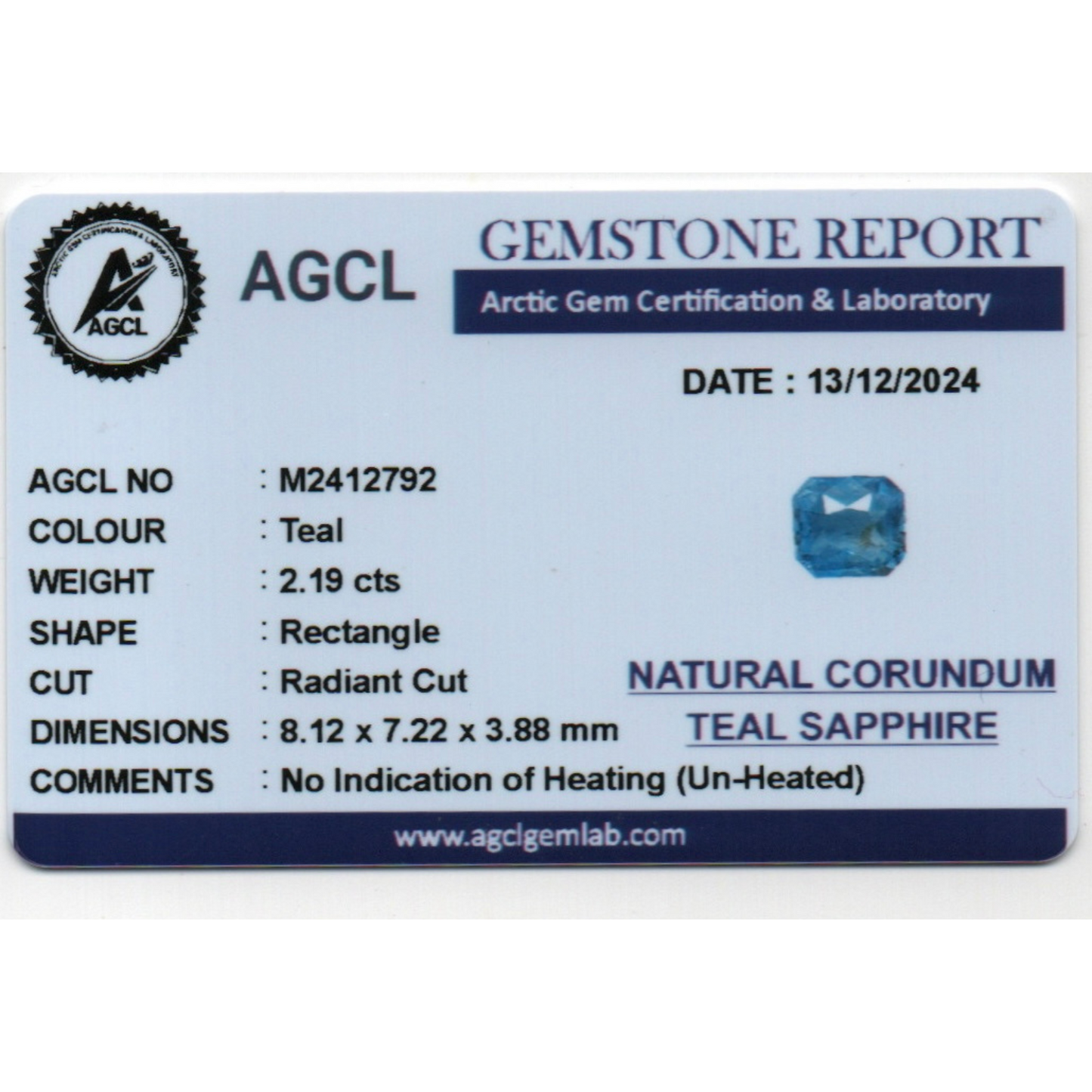 Teal Sapphire - (Un-Heated) Teal 2.19Ct