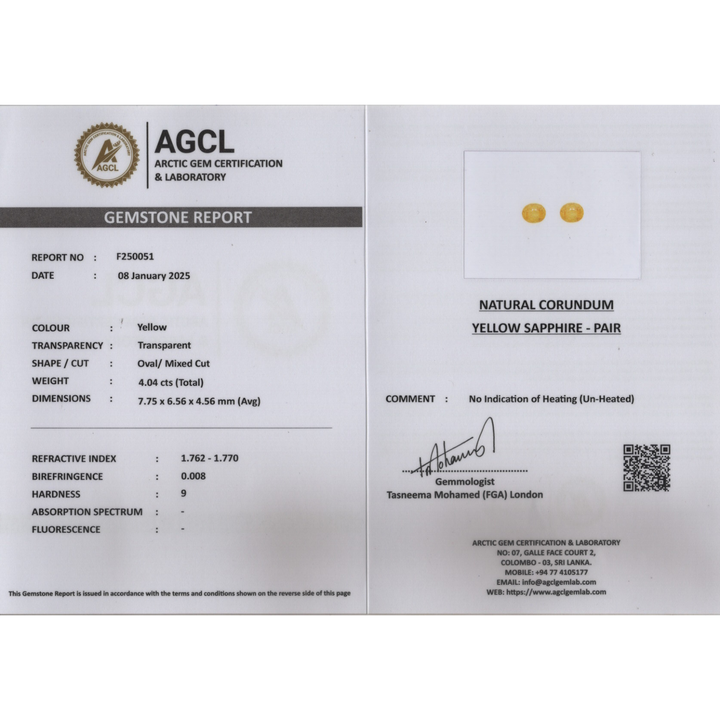 Yellow Sapphire Pair - Yellow (Un-Heated) 4.04Ct