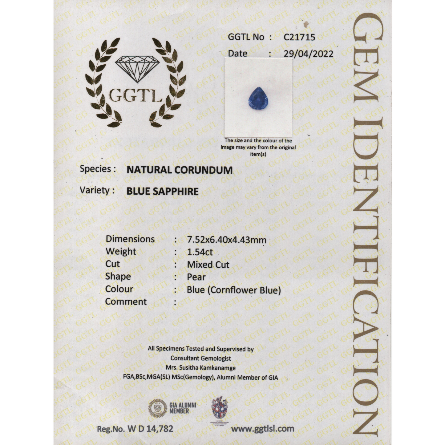 Blue Sapphire - Cornflower Blue 1.54Ct