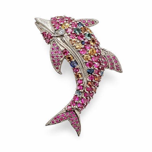 Radiant Sapphire Dolphin Brooch